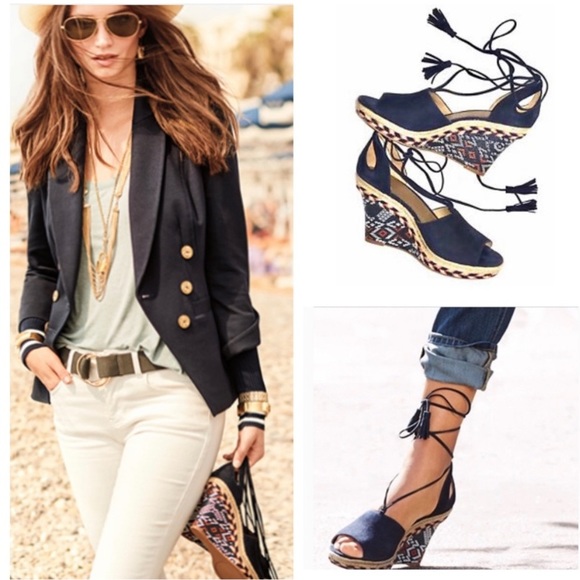 🆕️ CAbi Navy Blue Espadrille Wedge Sandals (Original Box) Boho Style Size 6 - Picture 10 of 14